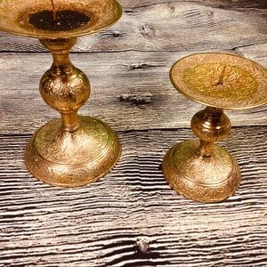 Vintage Lacquered Brass Candle Holders 8 & 6inches